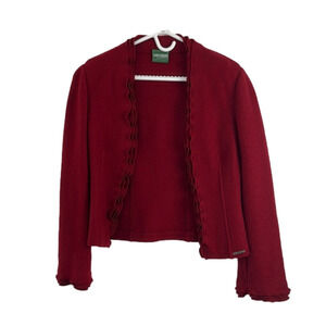 Geiger 100% Felted Wool Cherry Red Open Cardigan Women's Size 4